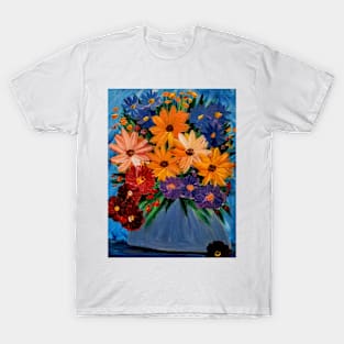 Some abstract mixed flowers in a glass vase. T-Shirt